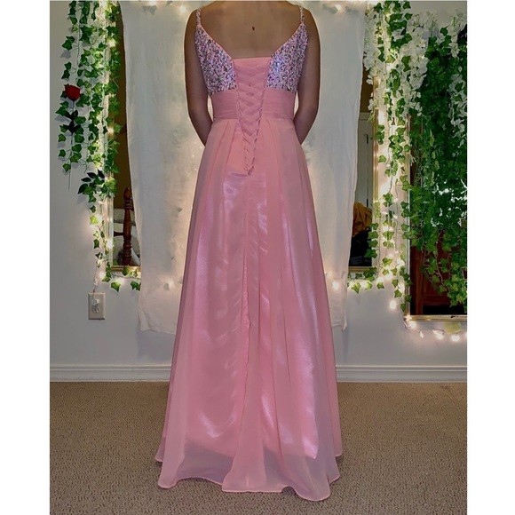 Pink lace up back, chiffon prom dress💕 - Picture 2 of 2